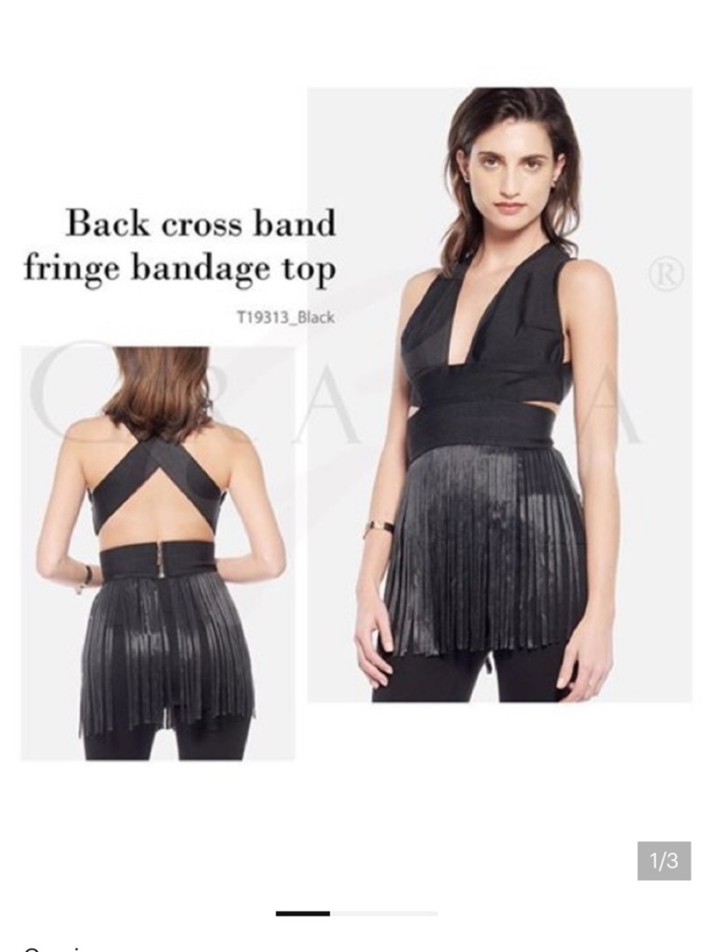 Gracia Black Fringe Bandage Cut Out Top
